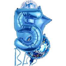 Parti Sürprizi Mavi 5 Yaş Happy Birthday Konfetili Balon Set