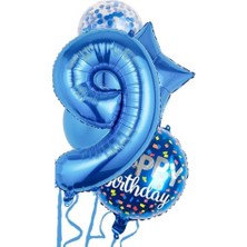 Parti Sürprizi Mavi 9 Yaş Happy Birthday Konfetili Balon Set