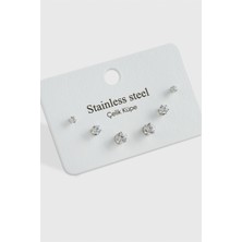 Feryal 6 Adet Zirkon Tek Taşlı Çelik Küpe