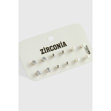 Feryal 12 Adet Inci Zirkon Tek Taşlı Küpe