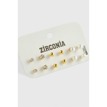 Feryal 12 Adet Inci Zirkon Tek Taşlı Küpe