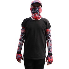 Captain Fisherman Style Camo Red Set Cap+Eldiven+Kolluk+Buff
