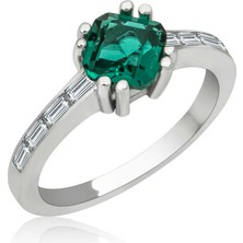 Gumush Gümüş Yeşil Baget Tek Taş Kadın Yüzük