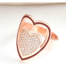 Gumush Gümüş Rose Beyaz Taşlı Kalpli Kadın Yüzük