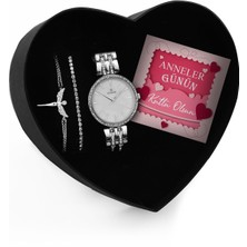 Apollon Gift Anneler Gününe Özel Kalp Kutu & Metal Kordon Saat & Melek Bileklik & Zirkon Taşlı Bileklik & Anneler Günü Kartı Hediye Seti