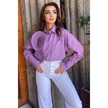 Julude Lila Gül Detaylı Tarz Kadın Gömlek P-00009061