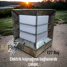 Full Reyon Antik Eskitme, E27 Duy Izgaralı Bahçe Aydınlatma Armatürü, Set Üstü Dekoratif Antik Eskitme Aplik