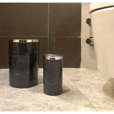 Makri Home Banyo Seti 5'li, Yuvarlak, Akrilik-Çöp Kovası, Wc Fırçalık, Sıvı Sabunluk, Diş Fırçalık, El Sabunluk