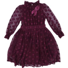 Bebelop Kız Çocuk Büyük Puantiyeli Tokalı Tül Abiye Düğün Elbisesi