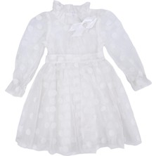 Bebelop Kız Çocuk Büyük Puantiyeli Tokalı Tül Abiye Düğün Elbisesi