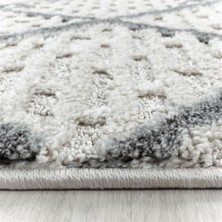 Carpettex Yuvarlak Halı Yumuşak Bukle Tabanlı Modern Kabartmalı Izgara Desenli Krem Gri Renkli Halı