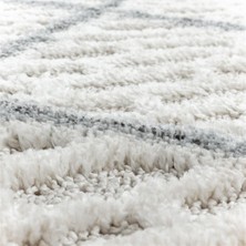 Carpettex Yuvarlak Halı Yumuşak Bukle Tabanlı Modern Kabartmalı Izgara Desenli Krem Gri Renkli Halı
