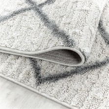 Carpettex Yuvarlak Halı Yumuşak Bukle Tabanlı Modern Kabartmalı Izgara Desenli Krem Gri Renkli Halı