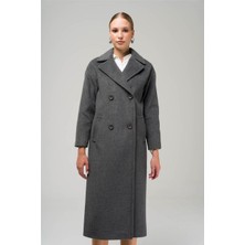 Olcay 3860-Y 1004 Koyu Gri Kadın Kruvaze Ara Boy Oversize Kaban