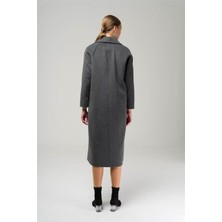 Olcay 3860-Y 1004 Koyu Gri Kadın Kruvaze Ara Boy Oversize Kaban