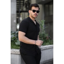 Ixir Ince Çizgili Erkek Gömlek Siyah