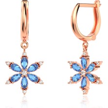 İndigo Takı Aqua Taşlı Lotus Çiçeği Rose Gümüş Küpe
