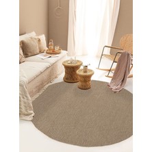 Halıcı Emin Bolivya B665A Bej Yuvarlak Hasır Dokulu Antialerjik Halı Kilim Salon Mutfak Koridor Kesme Yolluk