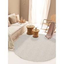 Halıcı Emin Bolivya B665A Krem Yuvarlak Hasır Dokulu Antialerjik Halı Kilim Salon Mutfak Koridor Kesme Yolluk