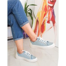 Gdt Ayakkabı Mavi Renk Bağcıklı Düz Taban Kadın Kot Sneakers