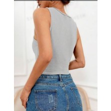VivaJoy Kadın  Fitilli Halter Yaka Örme Atlet