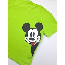 Bonboner Kids Erkek Çocuk Premium Kalite Gri Şort Yeşil T-Shirt Mickey Mouse Baskılı Ikili Takım