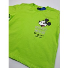 Bonboner Kids Erkek Çocuk Premium Kalite Gri Şort Yeşil T-Shirt Mickey Mouse Baskılı Ikili Takım