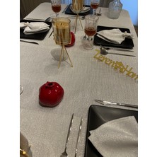 Zeren Home Simli Dertsiz Masa Örtüsü Gümüş + 12 Peçete