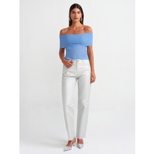 Dilvin 10558 Bardot Yaka Fitilli Ince Triko Kazak-Mavi