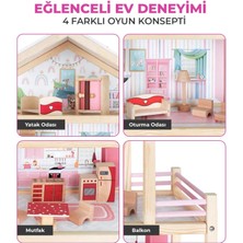 ROZİTOYS Pembe Ahşap Çocuk Oyun Evi, Üç Katlı Oyun Evi, Hediye Çocuk Halısı T2014