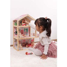 ROZİTOYS Pembe Ahşap Çocuk Oyun Evi, Üç Katlı Oyun Evi, Hediye Çocuk Halısı T2014