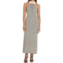 Tommy Hilfiger Klasik Yaka Çizgili Beyaz Uzun Kadın Elbise Crochet Stp Mıdı Swt Dress