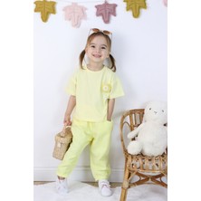 Harika Kids Kız Çocuk Keten Şortlu Nakışlı Şortlu Ikili Takım
