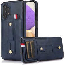 Seashell Digital Samsung Galaxy A72 4G/A72 5g Kılıf Kart Tutucu Pu Deri + Tpu Telefon Kapağı Parmak Kayışı Kickstand-Mavi (Yurt Dışından)