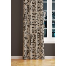 Moud's Egypt Desenli Süet Oturma Odası Salon Fon Perde Dijital Baskılı Ekstrafor Büzgü Tek Kanat PRD-1008