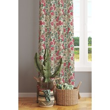 Moud's Retro Çiçek Desenli Süet Oturma Odası Salon Fon Perde Baskılı Ekstrafor Büzgü Tek Kanat PRD-1038