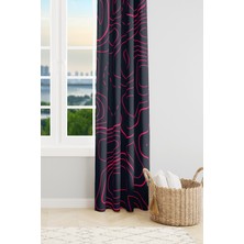 Moud's Wave Fuchsia Desenli Süet Oturma Odası Salon Fon Perde Ekstrafor Büzgü Tek Kanat PRD-1097