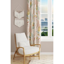 Moud's Xero Floral 2 Desenli Süet Oturma Odası Salon Fon Perde Baskılı Ekstrafor Büzgü Tek Kanat PRD-1080