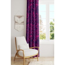 Moud's Fuşya Desenli Süet Oturma Odası, Salon Fon Perde Dijital Baskılı Ekstrafor Büzgü Tek Kanat PRD-1000