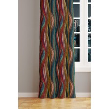 Moud's Renkli Çizgili Halı Desenli Süet Oturma Odası Salon Fon Perde Ekstrafor Büzgü Tek Kanat PRD-1006