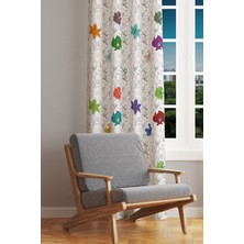 Moud's Çiçek Serisi Desenli Süet Oturma Odası Salon Fon Perde Baskılı Ekstrafor Büzgü Tek Kanat PRD-1007