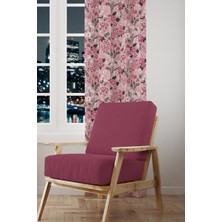 Moud's Pembe Çiçek Desenli Süet Oturma Odası Salon Fon Perde Baskılı Ekstrafor Büzgü Tek Kanat PRD-1022