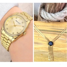 Ferrucci Zirkon Taşlı Şık Kasa Çelik Kadın Kol Saat %100 Çelik 2 Zincirli Koye Hediye Set