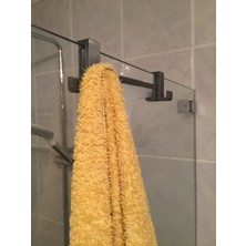 3 Boyutlu Hepsi Siyah Duşakabin Askısı - Siyah Havlu Askılık - Çift Taraflı Havluluk - 10 mm Cam Kalınlığına Uygun