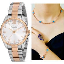 Ferrucci Çelik Su Geçirmez 2024 Model Şık Kadın Kol Saat+Nazarlıklı Hediye Set