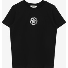 Jeep Siyah Kız Çocuk Bisiklet Yaka Relaxed Baskılı T-Shirt C4SG-TST7030