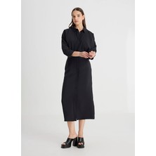 Lee Gömlek Yaka Siyah Standart Kadın Elbise L241612001-GÖMLEK Elbise