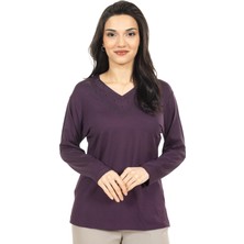 Mutlu City Kadın Orta Yaş ve Üzeri Yeni Model V Yaka Sade Model Anne Penye Bluz 30565