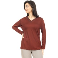 Mutlu City Kadın Orta Yaş ve Üzeri Yeni Model V Yaka Sade Model Anne Penye Bluz 30565