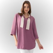 Etkimod Kadın Yakası Kuş Gözü Detaylı Yanı Yırtmaçlı Flarlı Aerobin Salaş Kesim Tunik